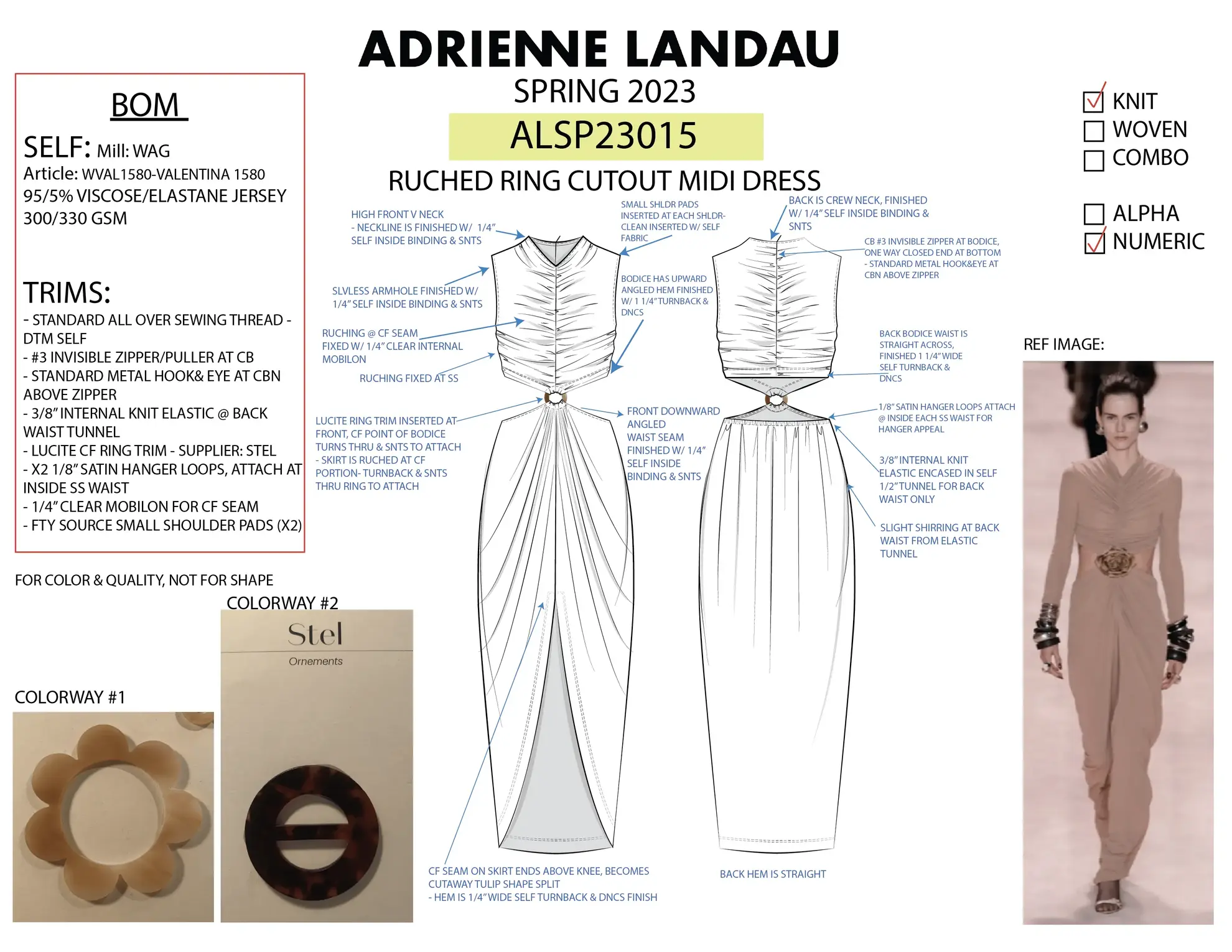 Adrienne Landau Ruched Ring Cutout Midi Dress design sheet