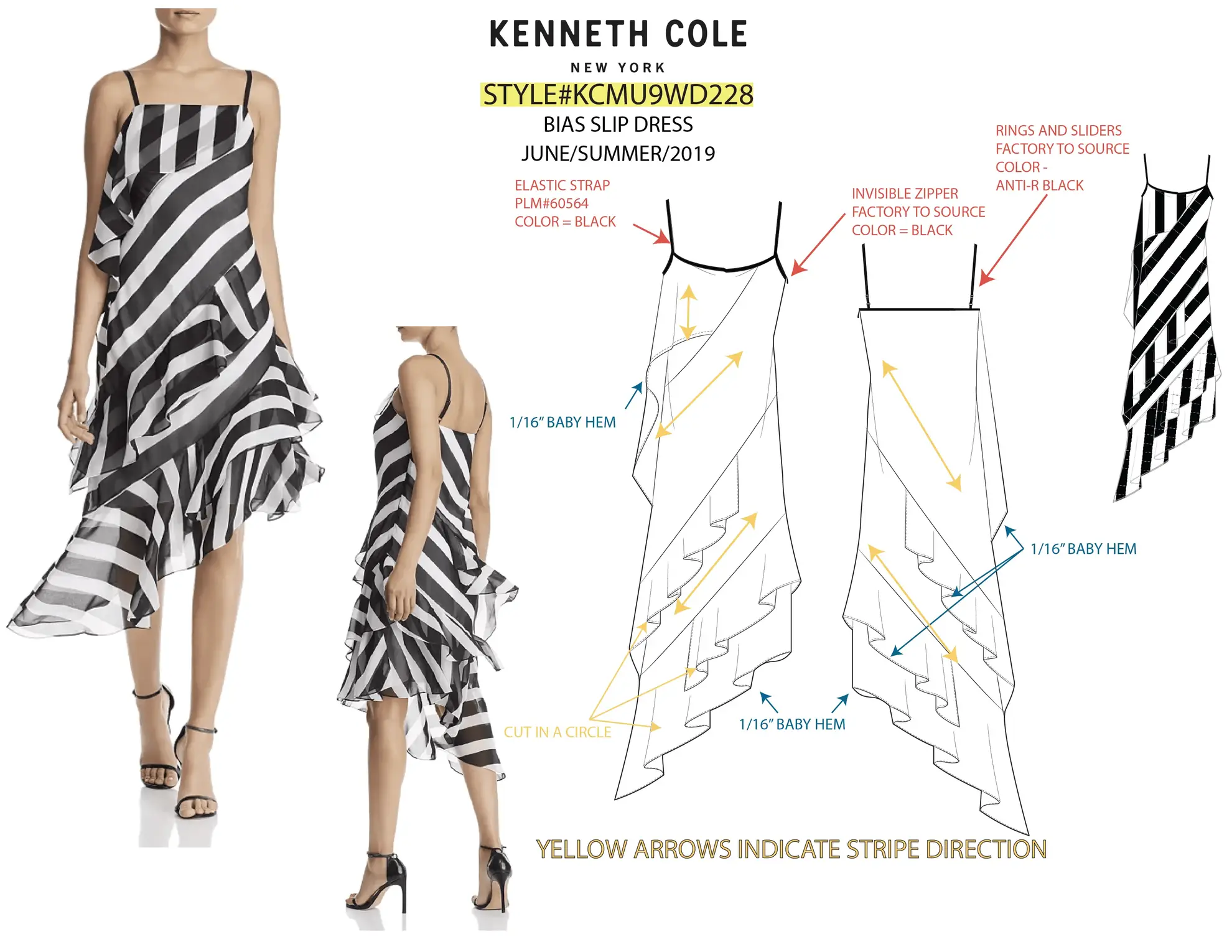 Kenneth Cole Bias Slip Dress technical specification sheet