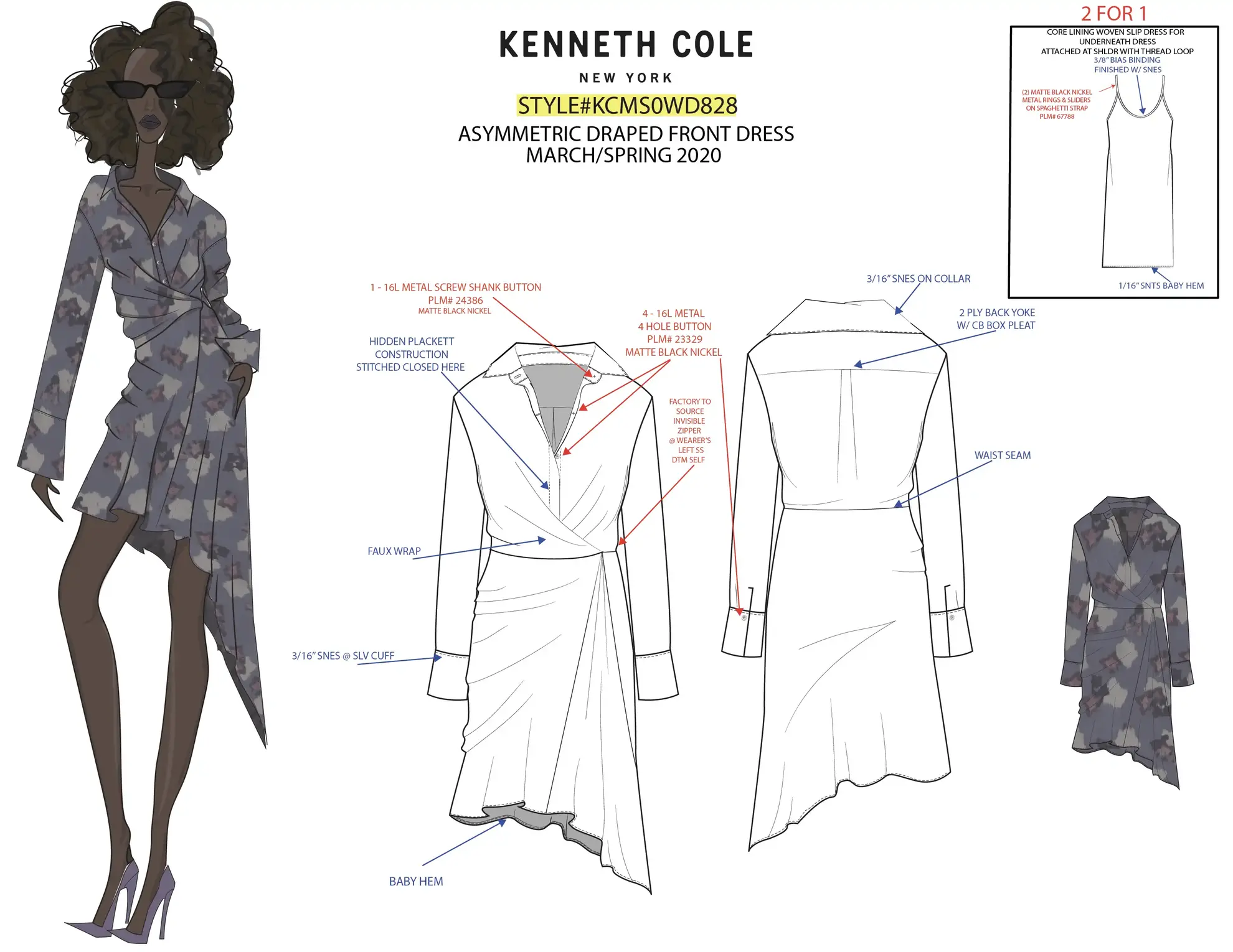 Kenneth Cole Asymmetric Draped Front Dress technical specification