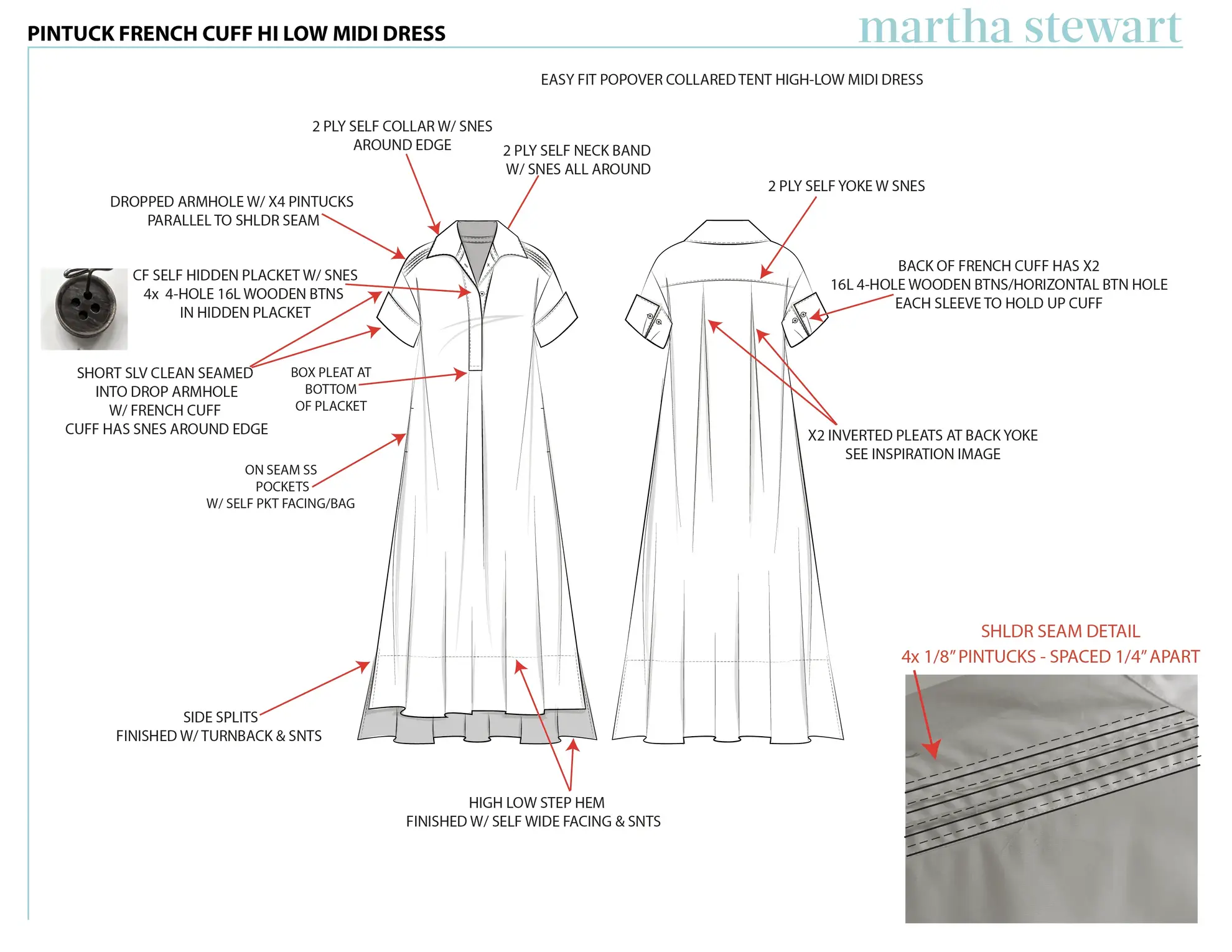 Martha Stewart Pintuck French Cuff Hi Low Midi Dress design